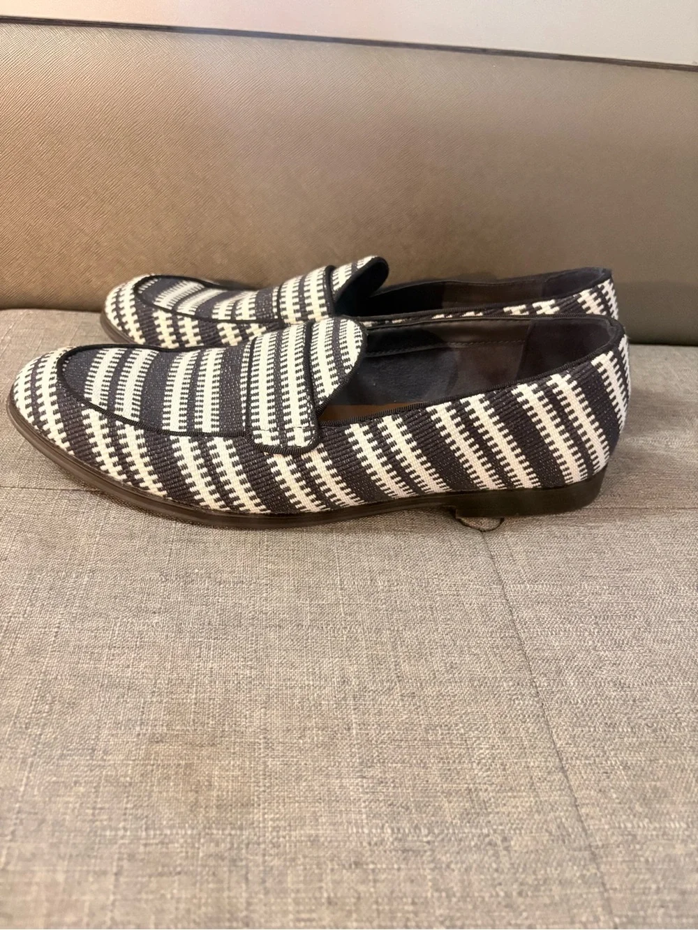 Aldo Men’s Navy and White Striped Woven Loafers